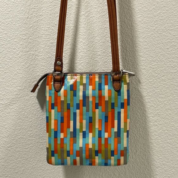 FOSSIL "Key-Per" Coated Canvas Crossbody Vintage Handbag Pockets, Multi "Stripe" - Picture 6 of 9